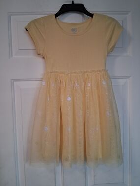 Wonder Nation Yellow Ribbed Short Sleeve Tulle Tutu Dress Casual Summer Sz 6/6X